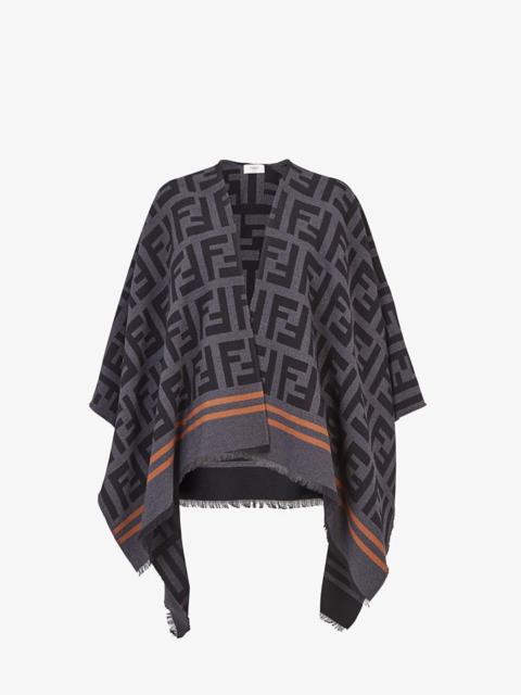 FENDI Poncho in black wool and silk