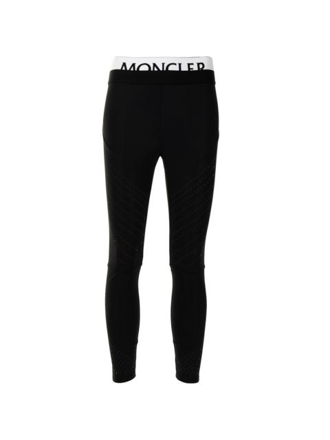Moncler Logo-waistband Perforated Leggings in Blue