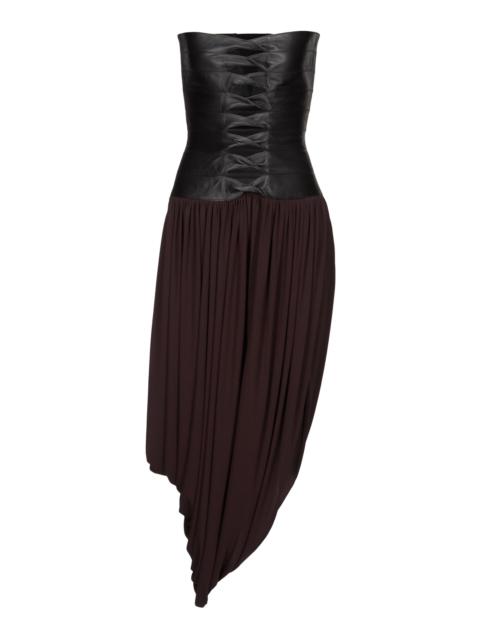 Alaïa Leather Bustier Draped Midi Dress multi