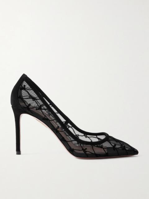 AQUAZZURA 85 Suede-trimmed Flocked Mesh Pumps