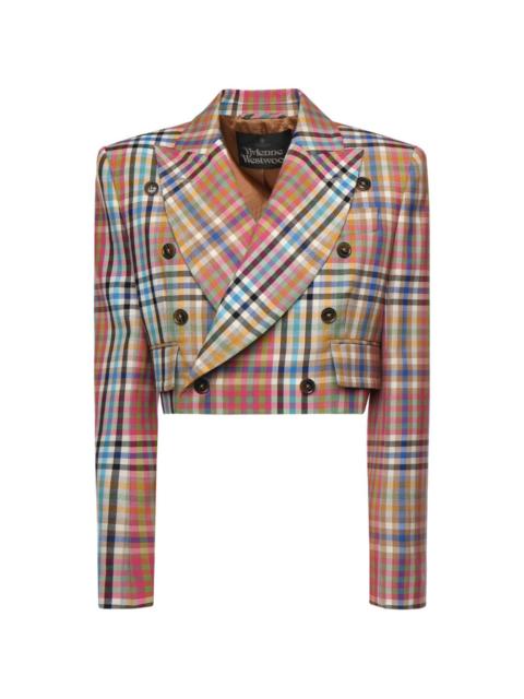 double-breasted check-pattern blazer
