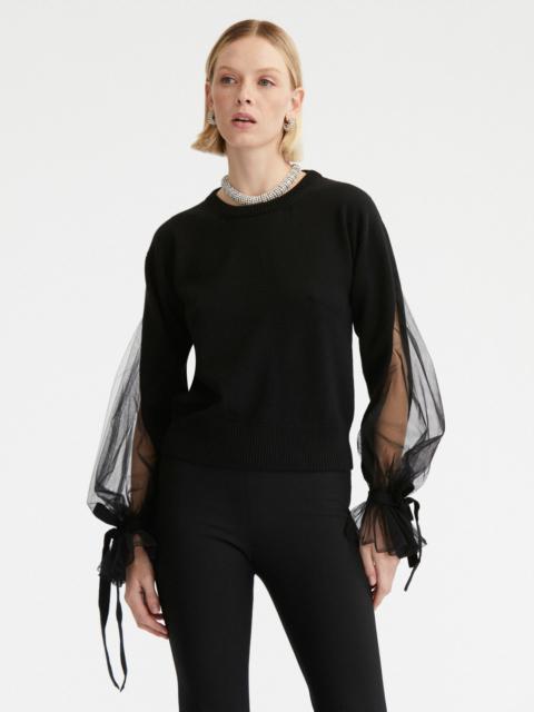 Oscar de la Renta TULLE INSET LONG SLEEVE PULLOVER
