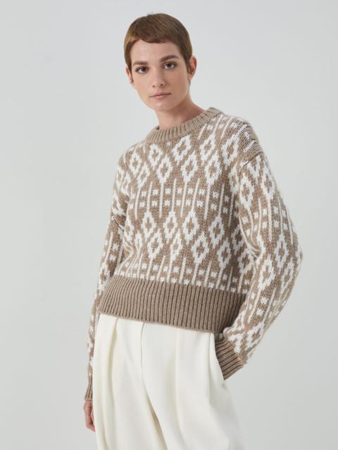 Dazzling Vintage Jacquard sweater in cashmere feather yarn