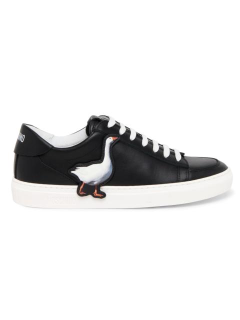 Moschino Men's Goose Leather Low-Top Sneakers - Black