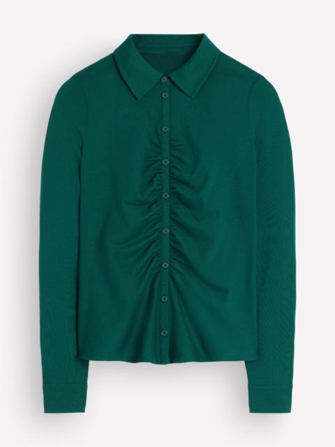 BODEN Supersoft Ruched Jersey Shirt-Midnight Teal