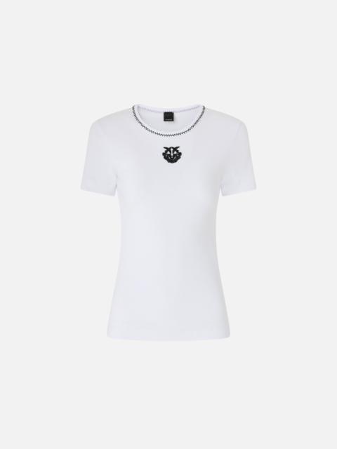 PINKO FINE-RIB T-SHIRT WITH LOVE BIRDS EMBROIDERY