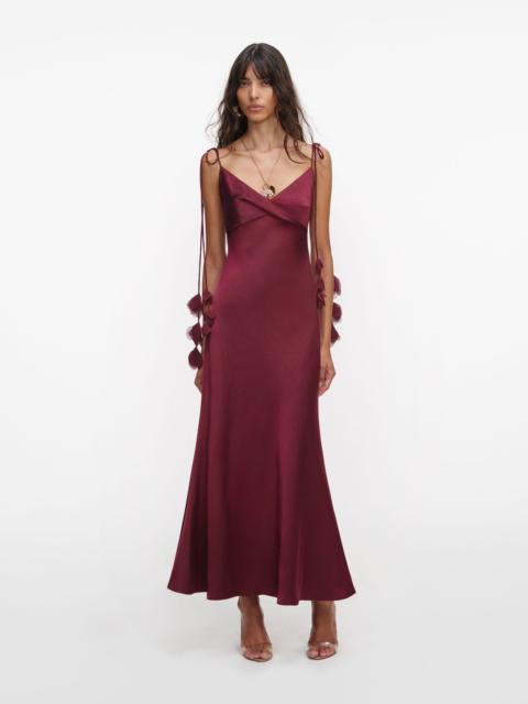 self-portrait Burgundy Satin Flower Midi Dress