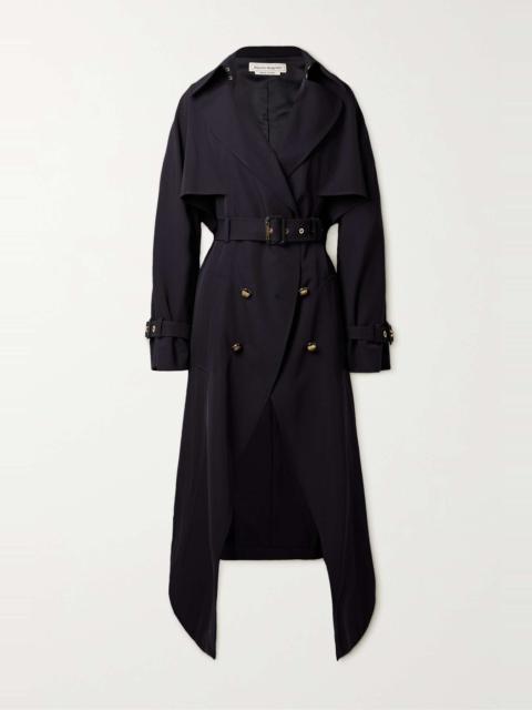 Alexander McQueen Double-breasted pleated wool and cotton-blend gabardine trench coat