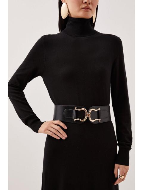 KAREN MILLEN Leather Stretch Wide Waist Belt