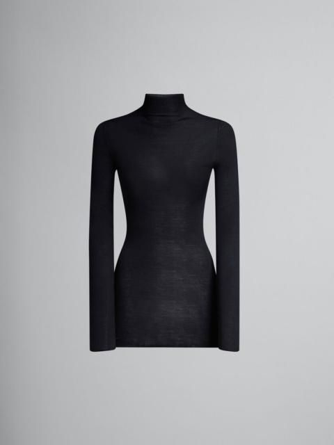 Marni BLACK FITTED JUMPER WITH RIBBED TURTLE NECK