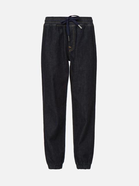 EVISU DISCHARGED CHRYSANTHEMUM DENIM JOGGER PANTS