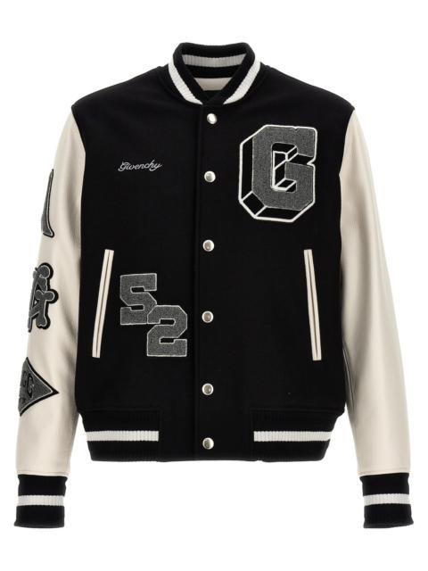 Patches And Embroidery Bomber Jacket Casual Jackets, Parka White/Black