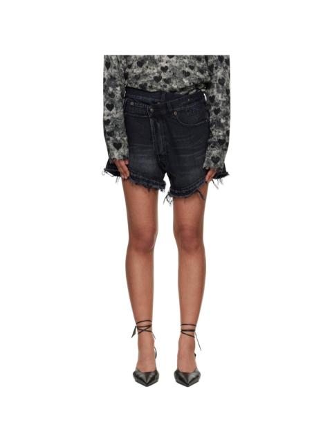 R13 Black Crossover Denim Shorts
