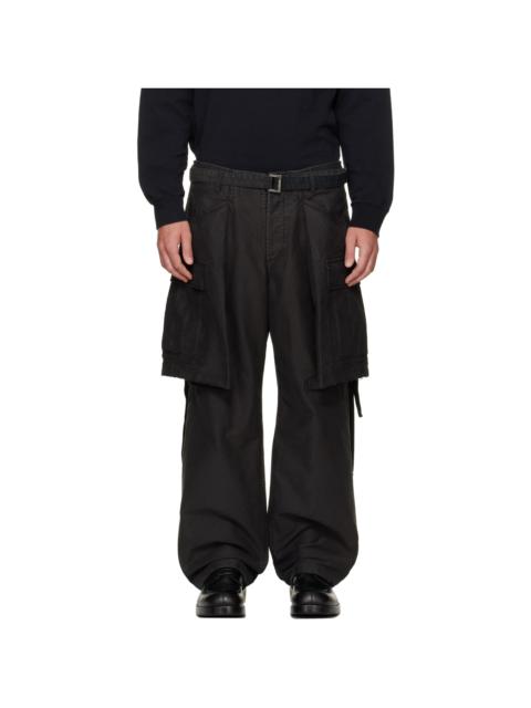 sacai Black Sueded Cotton Cargo Pants