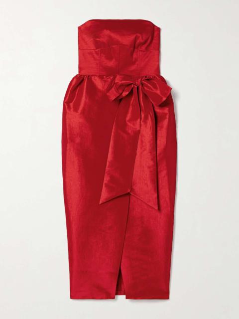 KIKA VARGAS Ava strapless bow-detailed taffeta midi dress Red