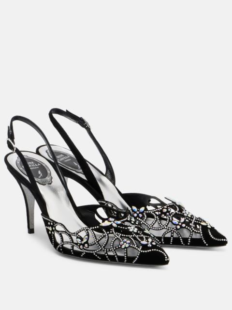 RENE CAOVILLA Embellished suede slingback pumps
