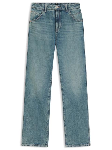 BOSS STRAIGHT-LEG JEANS IN EMERALD-CAST RIGID DENIM