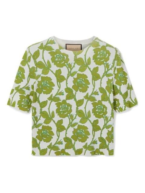 GUCCI (WMNS) Gucci Floral Print Fine Wool Silk T-shirt 'Green Beige' 782660-XKD0W-9235