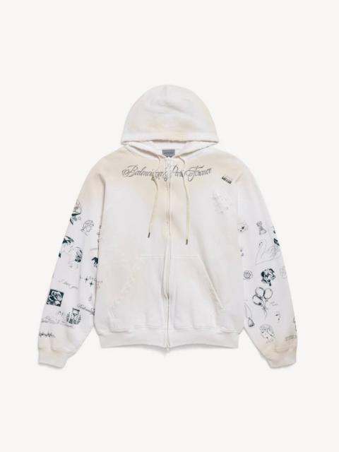 BALENCIAGA Men's Classic Ink Zip-up Hoodie in White