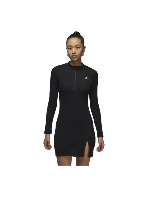 Jordan (WMNS) Air Jordan 1/2-Zip Long Sleeve Knit Dress Asia Sizing 'Black' HF9478-010