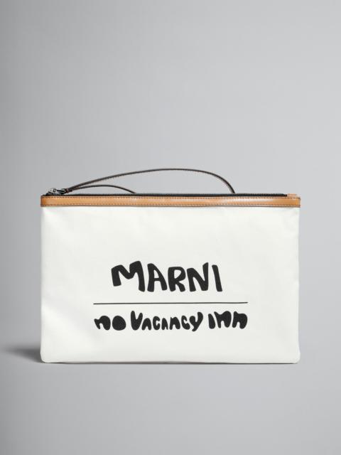 Marni MARNI X NO VACANCY INN - BEY POUCH IN WHITE CANVAS WITH BEIGE TRIMS