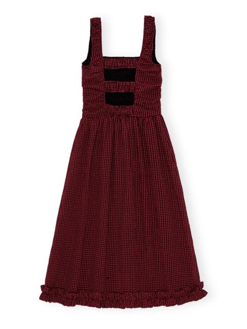 RED SHEER MIDI STRAP SMOCK DRESS