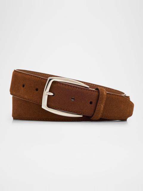 Brioni Men's Square-Buckle Suede Belt