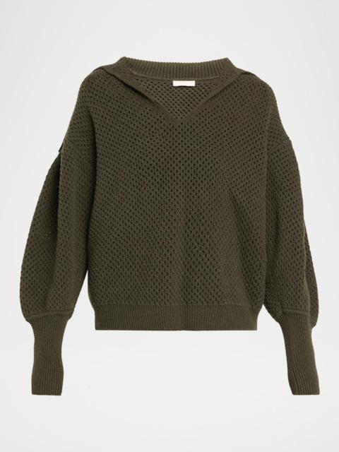 ULLA JOHNSON Lila Wool Open Knit Sailor-Collar Sweater