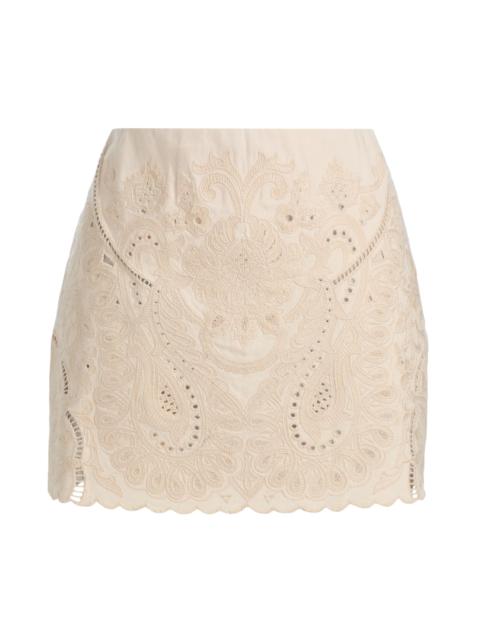 KOBI HALPERIN Women's Natalie Linen-Cotton Embroidered Pencil Miniskirt - Antique