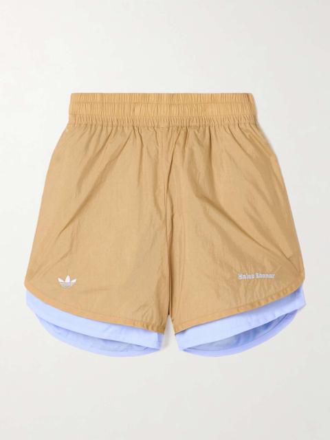 adidas Originals + Wales Bonner embroidered layered recycled-shell and cotton-poplin shorts