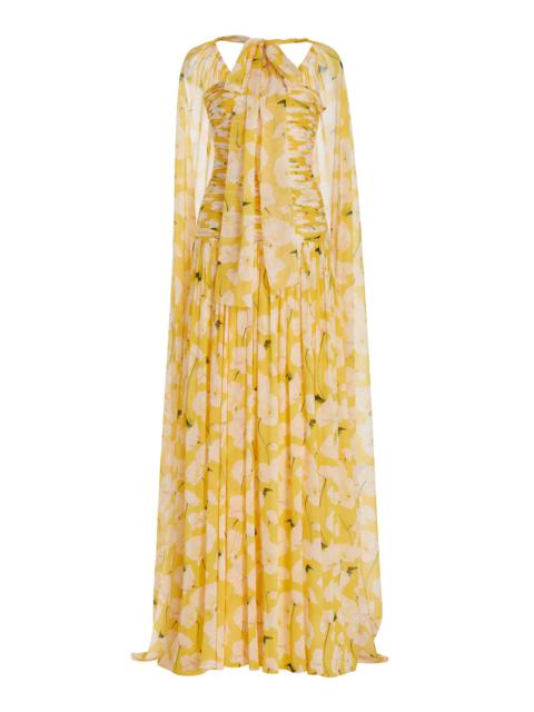 Cape-Detailed Silk Gown white