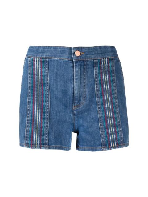 See by Chloé signature rainbow-stitch denim shorts