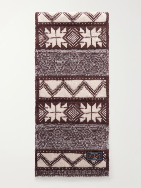 BEAMS PLUS Muffler Cable-Knit Jacquard Wool Scarf Brown