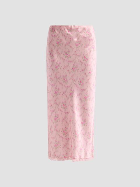 LoveShackFancy Women's Castle Floral Silk-Blend Midi Skirt - Spiced Camellia