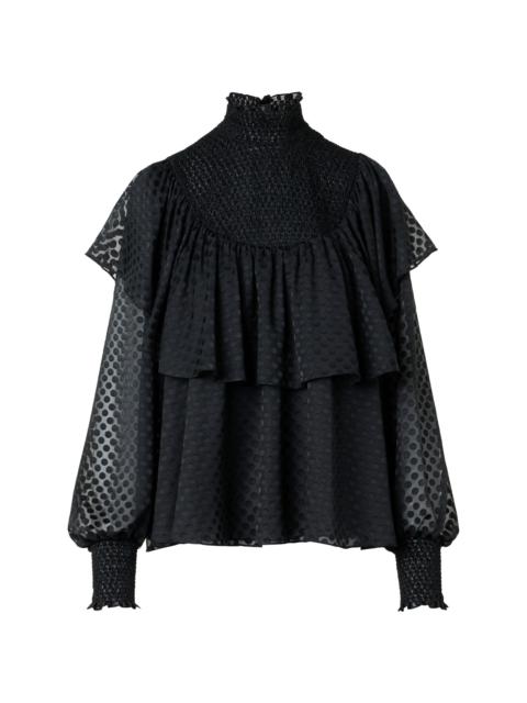AKRIS Women's Diamond Dot Flounce Blouse - Black
