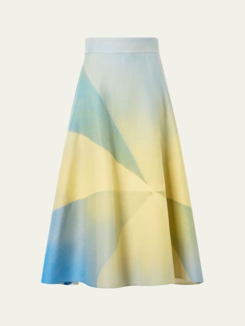 AKRIS Sunbeam Print Cotton Midi Skirt