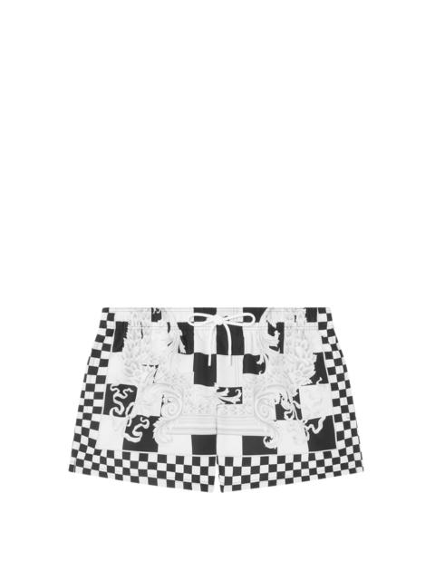 VERSACE Barocco-motif checkerboard-print swim shorts