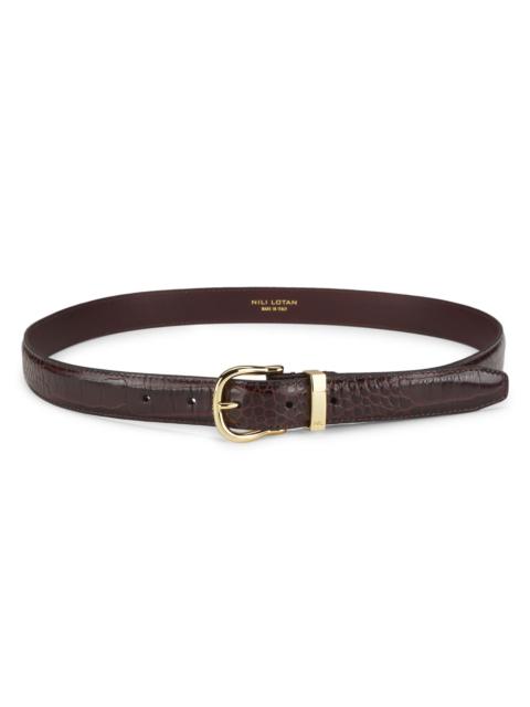 NILI LOTAN Women's Louise Slim Leather Belt - Dark Brown