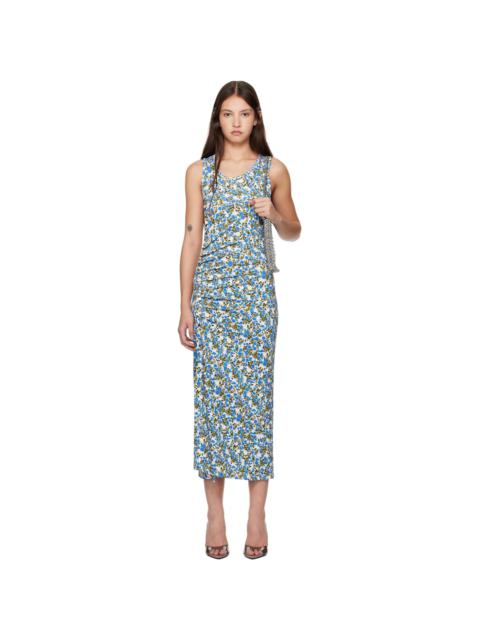 Blue Flower Print Midi Dress