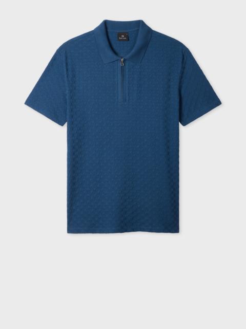 Paul Smith Mid Blue Textured Cotton Zip-Neck Polo Shirt