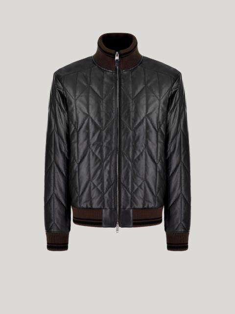 BLACK LAMBSKIN QUILTED BOMBER JACKET
