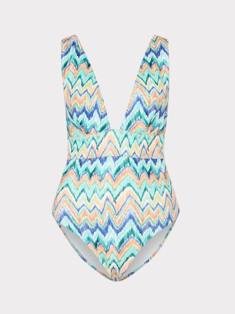 MILLY Tropical Chevron V-Neck One Piece