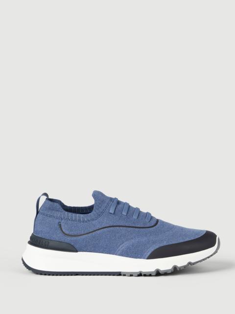 Brunello Cucinelli Techno cotton knit runners with heat-bonded details