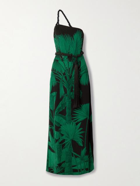 Johanna Ortiz Exceptional Joy Belted Embellished Printed Silk Crepe De Chine Maxi Dress