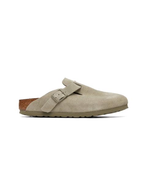 BIRKENSTOCK Khaki Narrow Boston Suede Leather Loafers