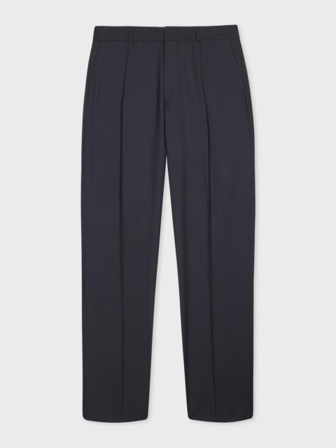 Dark Navy Wool-Mohair Pleated Trousers