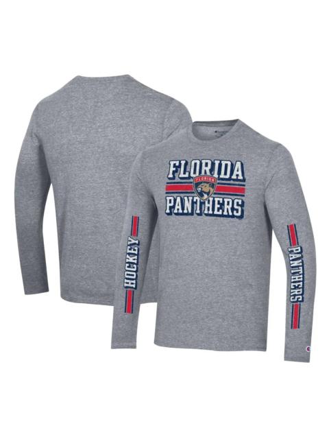 Champion Men's Champion Heather Gray Florida Panthers Tri-Blend Dual-Stripe Long Sleeve T-Shirt
