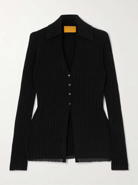 Ribbed merino wool, cashmere and silk-blend cardigan