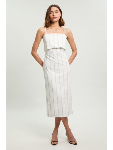KAREN MILLEN Textured Pinstripe Bandeau Tailored Midi Dress