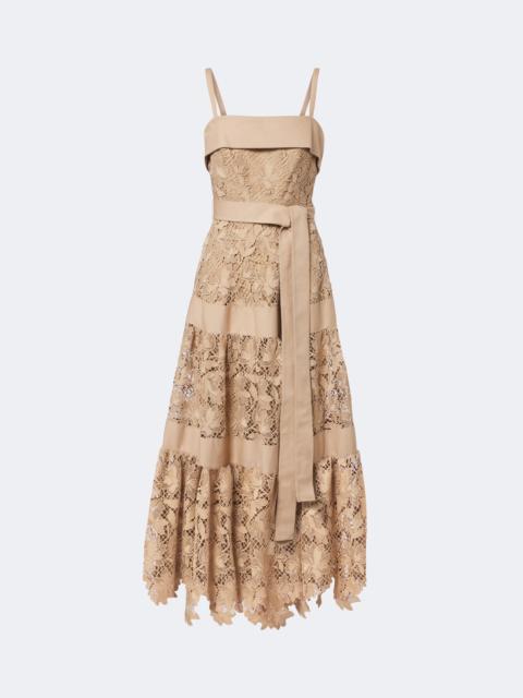 ELIE SAAB Belted tIered guipure lace maxi dress